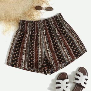 Shirred waist floral shorts